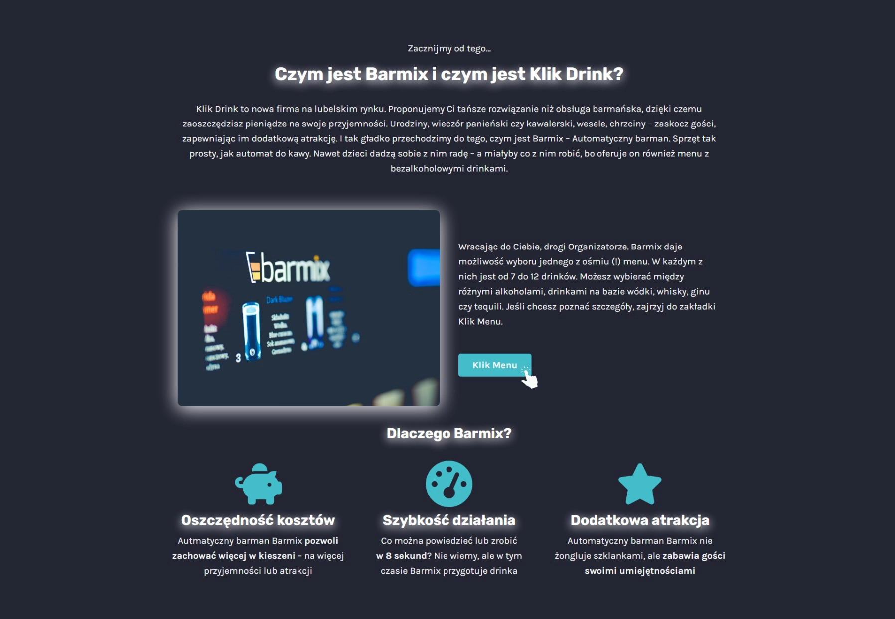 Sekcja opisująca Klikdrink