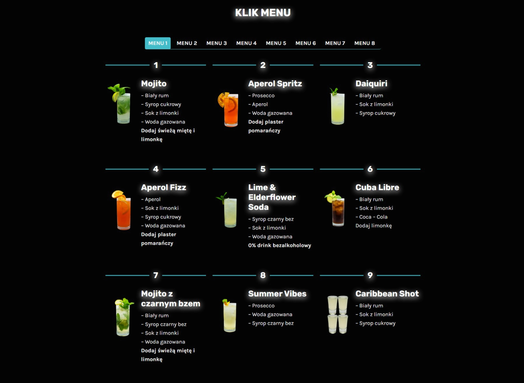 Prezentacja sekcji z menu